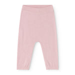 Pink knit trousers with elastic waist and long legs