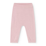 Pink knit trousers with elastic waist and long legs