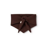 Dark wine-red knitted scarf with knot and long tips.