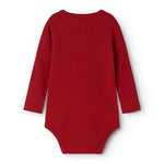 Red ribbed bodystocking with long sleeves and round neckline