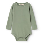 Green ribbed bodystocking with long sleeves and round neckline