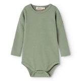 Green ribbed bodystocking with long sleeves and round neckline