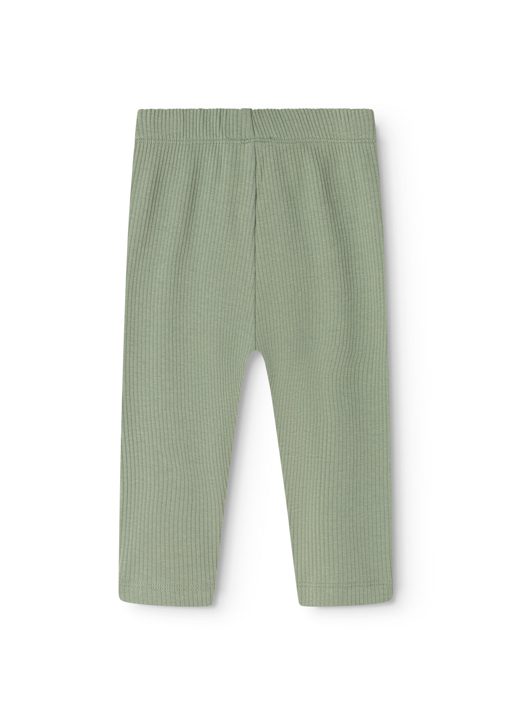 Green baby pants in rib knit with straight legs and elastic waistband