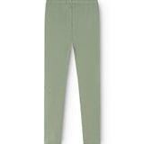 Green leggings with ribbed fabric and straight legs, elastic waistband