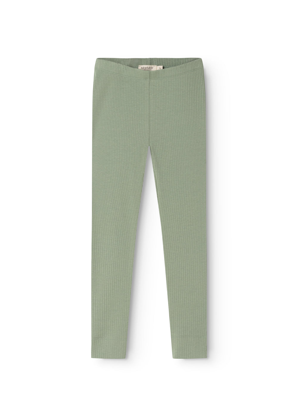 Green leggings with ribbed texture and elastic waistband