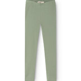 Green leggings with ribbed texture and elastic waistband