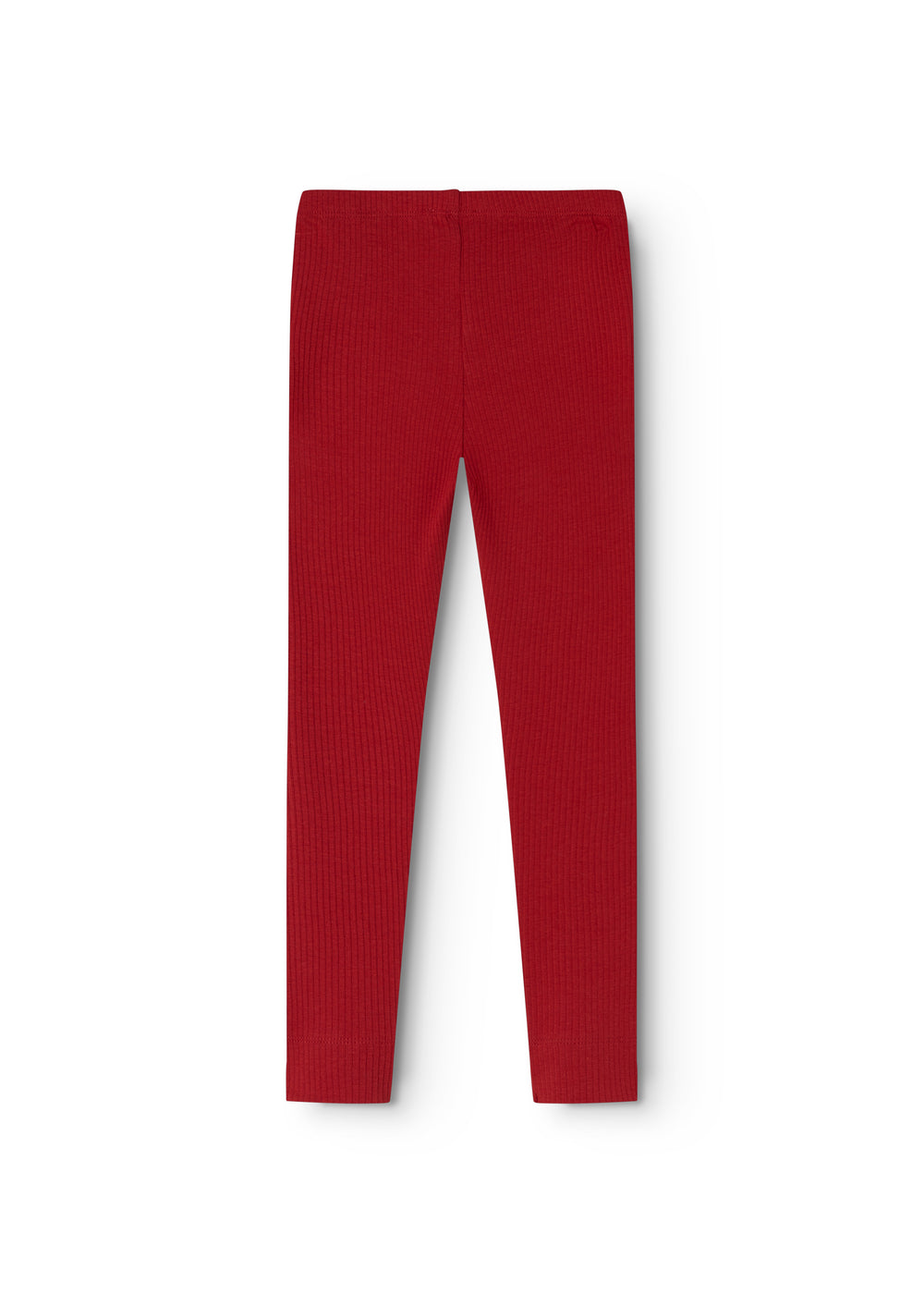 Red ribbed leggings for children with straight legs and elastic waistband