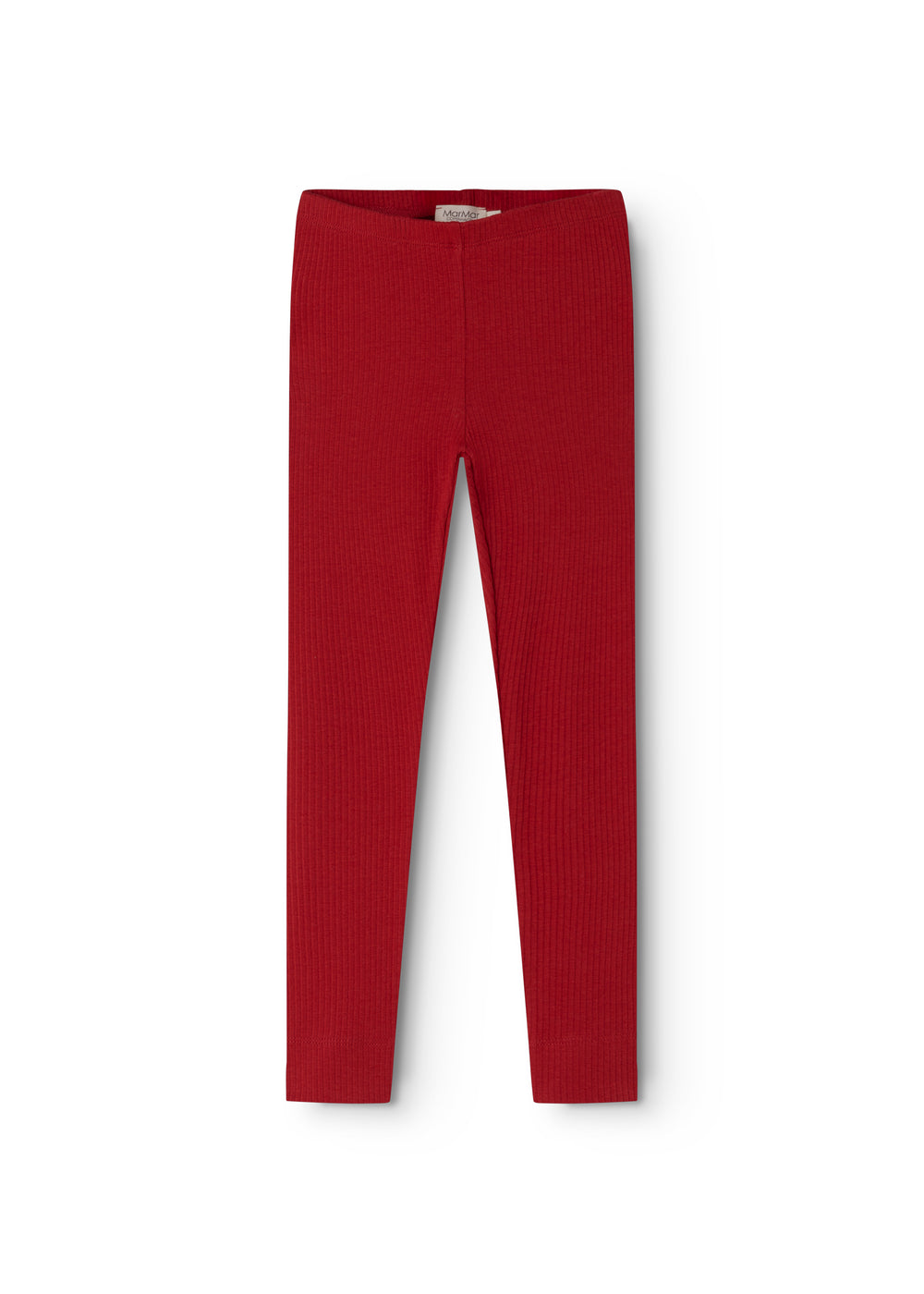 Red ribbed leggings for children with wide elastic waistband