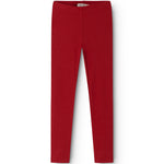 Red ribbed leggings for children with wide elastic waistband
