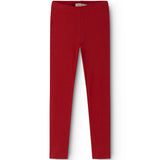 Red ribbed leggings for children with wide elastic waistband