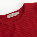 Red long-sleeved T-shirt with round neck and inner label