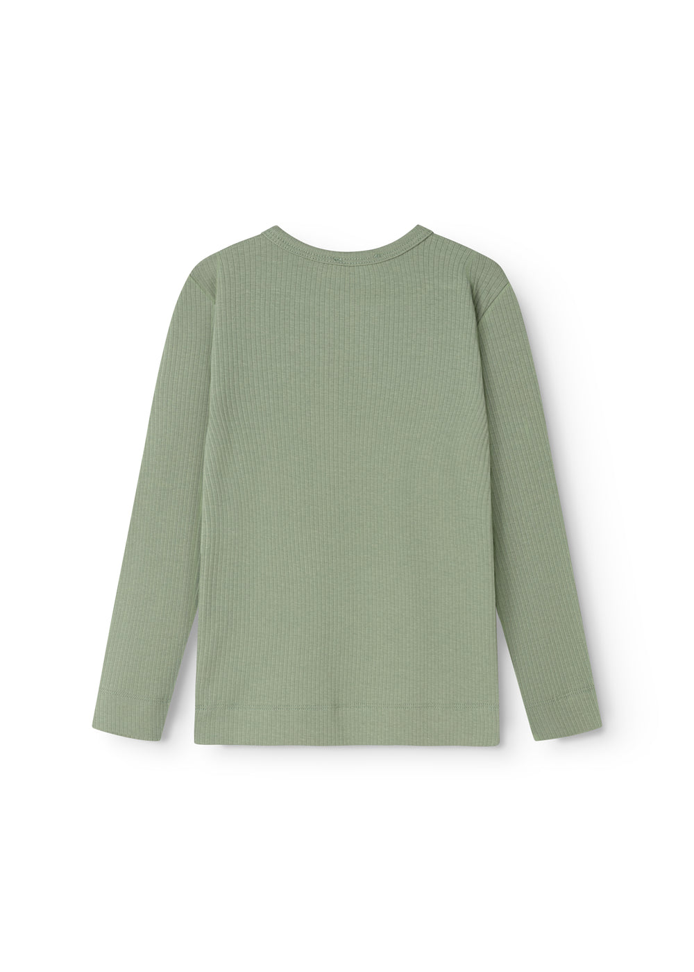 Long-sleeved T-shirt in muted green with round neck and smooth back