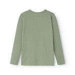 Long-sleeved T-shirt in muted green with round neck and smooth back