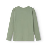 Long-sleeved T-shirt in muted green with round neck and smooth back