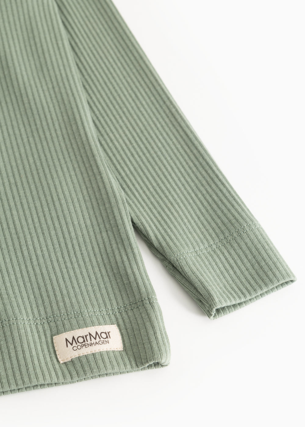 Long-sleeve T-shirt in muted green with ribbed cuffs and MarMar label at sleeve end