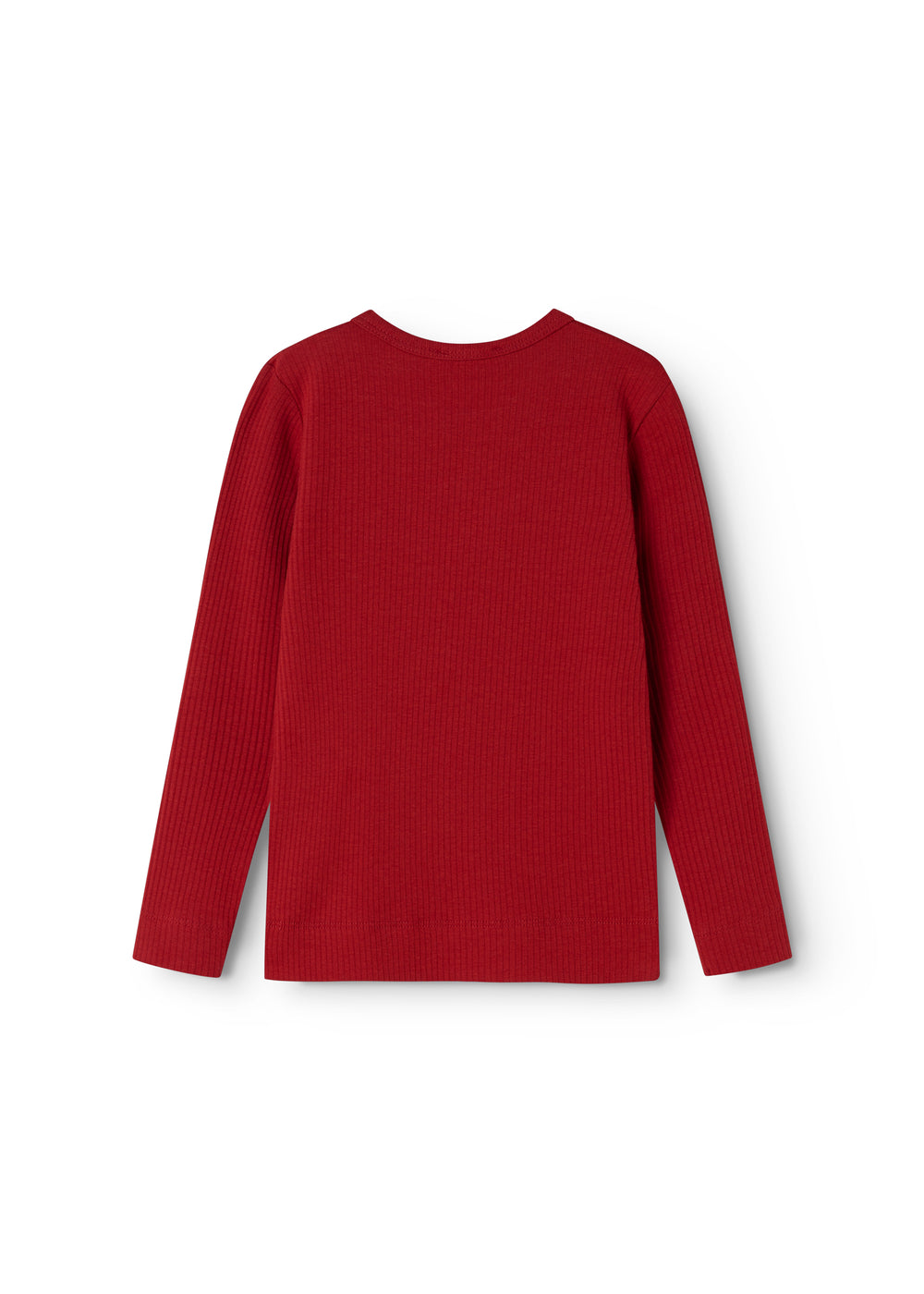 Red long-sleeved T-shirt with round neck and long sleeves