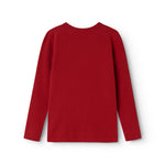 Red long-sleeved T-shirt with round neck and long sleeves