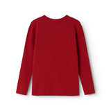 Red long-sleeved T-shirt with round neck and long sleeves