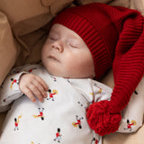 Alfen knitted baby hat in cherry red with pompom