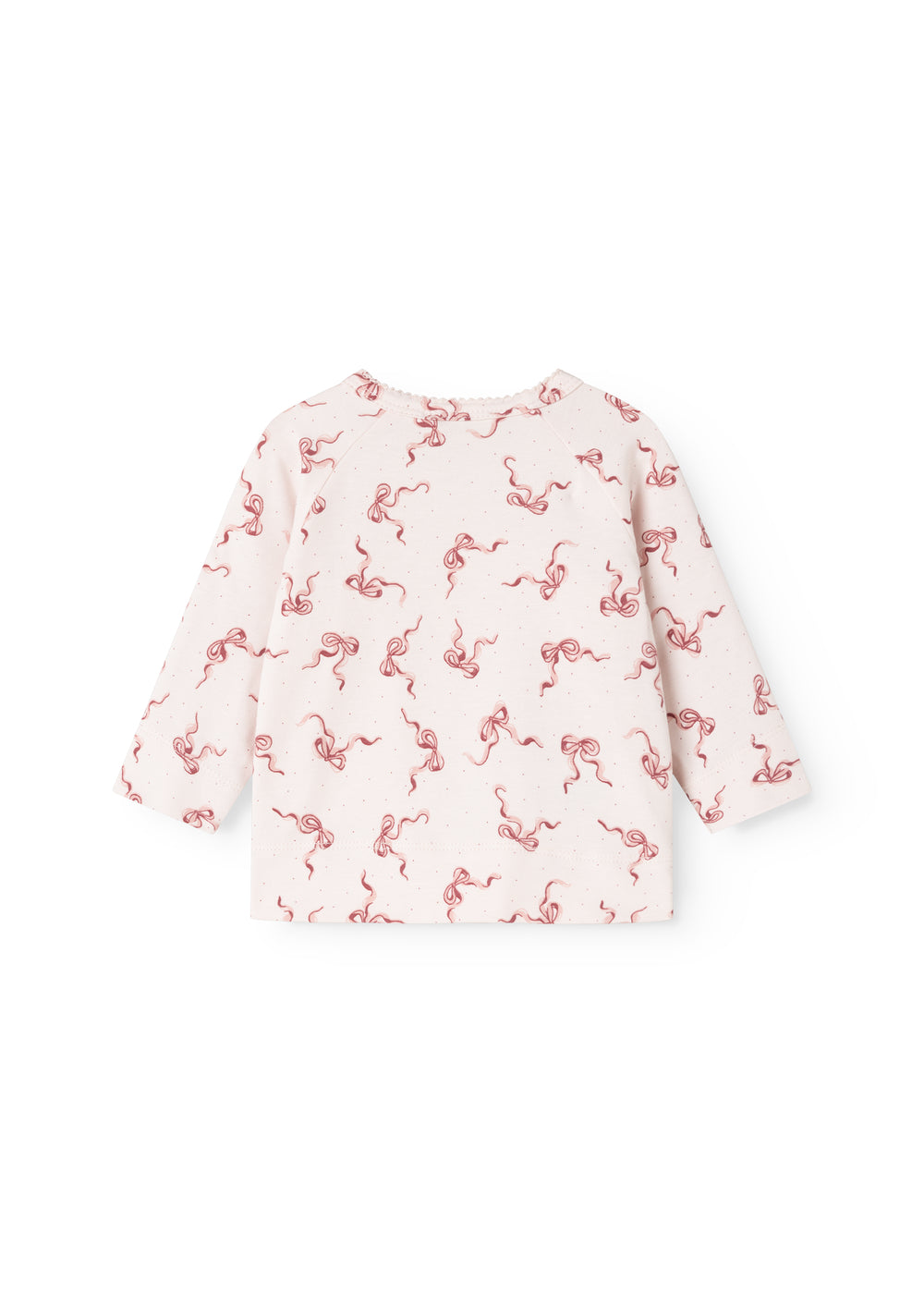 Pink blouse with seahorse pattern and long sleeves, round neckline