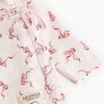 Blouse with knot wrap at the neck and seahorse print, long sleeves