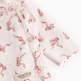 Blouse with knot wrap at the neck and seahorse print, long sleeves