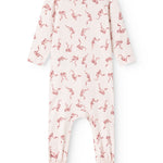 Rompersuit with red bow pattern on the back, long sleeves and legs