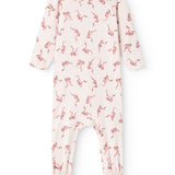 Rompersuit with red bow pattern on the back, long sleeves and legs