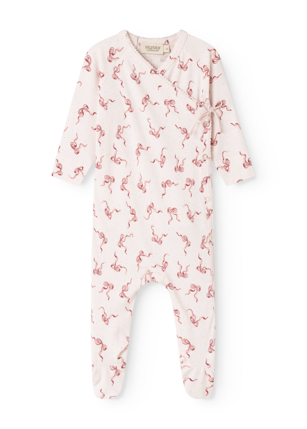 Light jumpsuit with red bow pattern, jumpsuit with long legs and sleeves