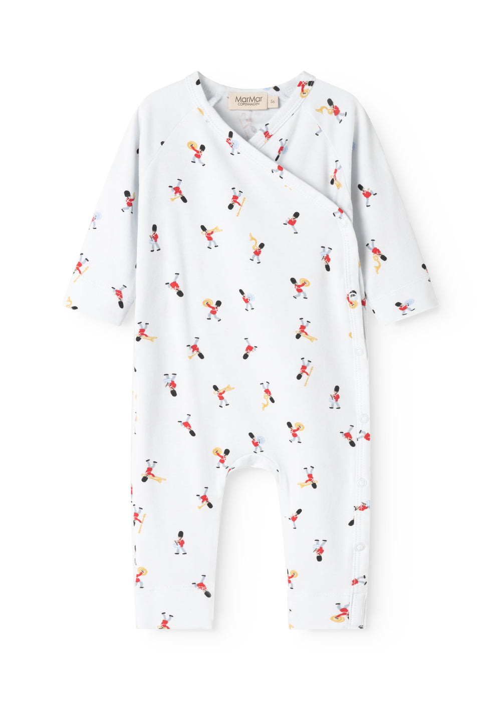 White jumpsuit with long sleeves and musician print all over.