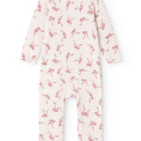 White jumpsuit with red bow decorations and long sleeves