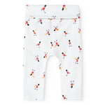 White baby pants with musician print, elastic waistband and fit