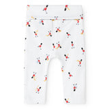 White baby pants with musician print, elastic waistband and fit
