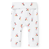 White baby pants with colorful musician prints and elastic waistband