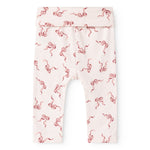Light-colored baby pants with red bow pattern and leg hole