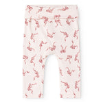 Light baby pants with red bow print and elastic waistband
