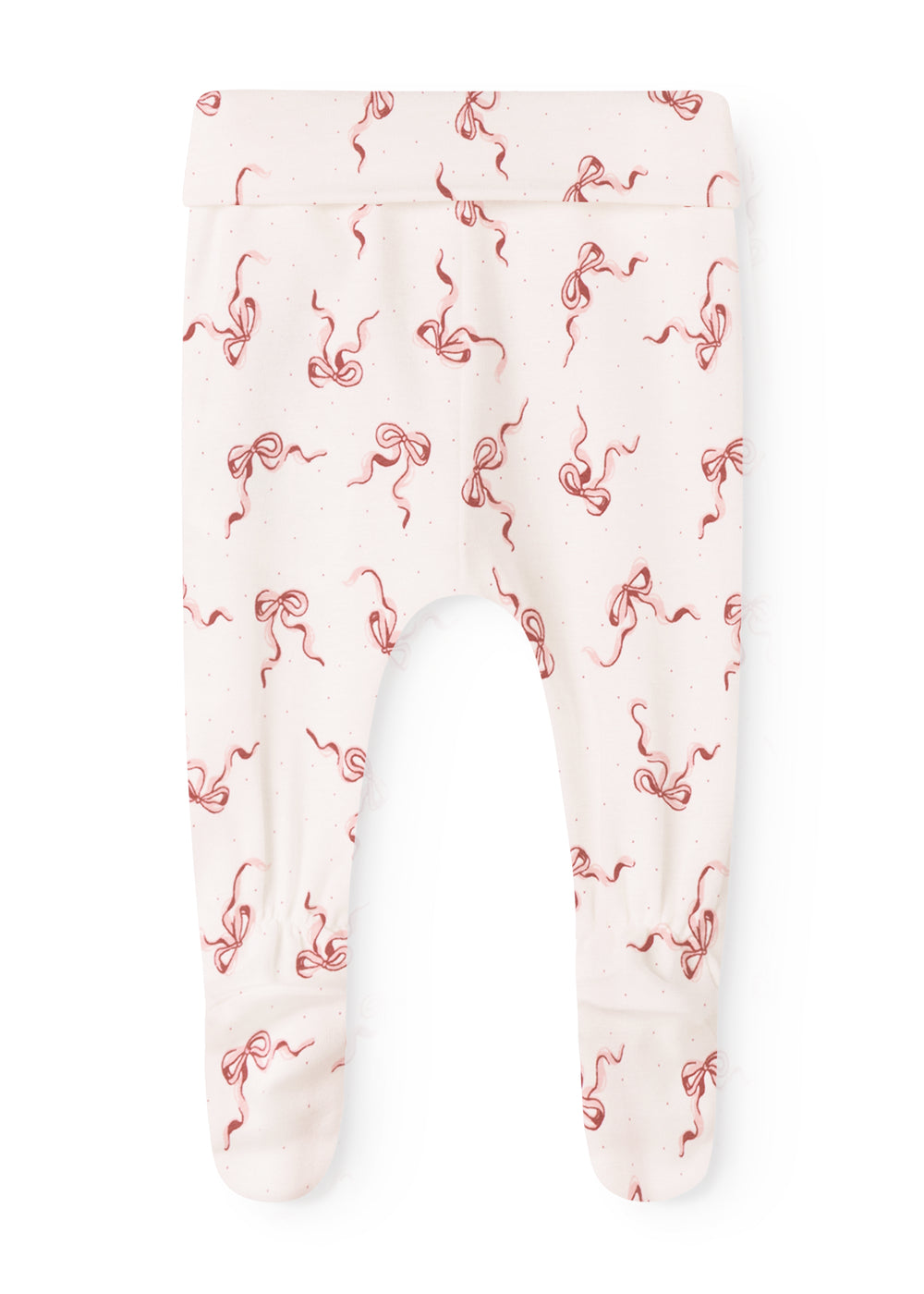 Light baby pants with red bow pattern, long legs and elastic waistband