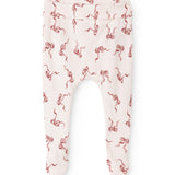 Light baby pants with red bow pattern and elastic waistband