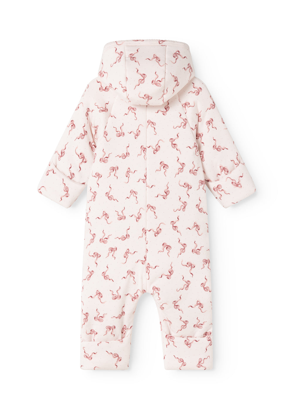 Rexa jumpsuit with hood at the back, white with pink bows