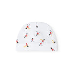 White baby hat with colorful musician pattern