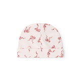 Aiko baby bonnet in light white with red bows, front view