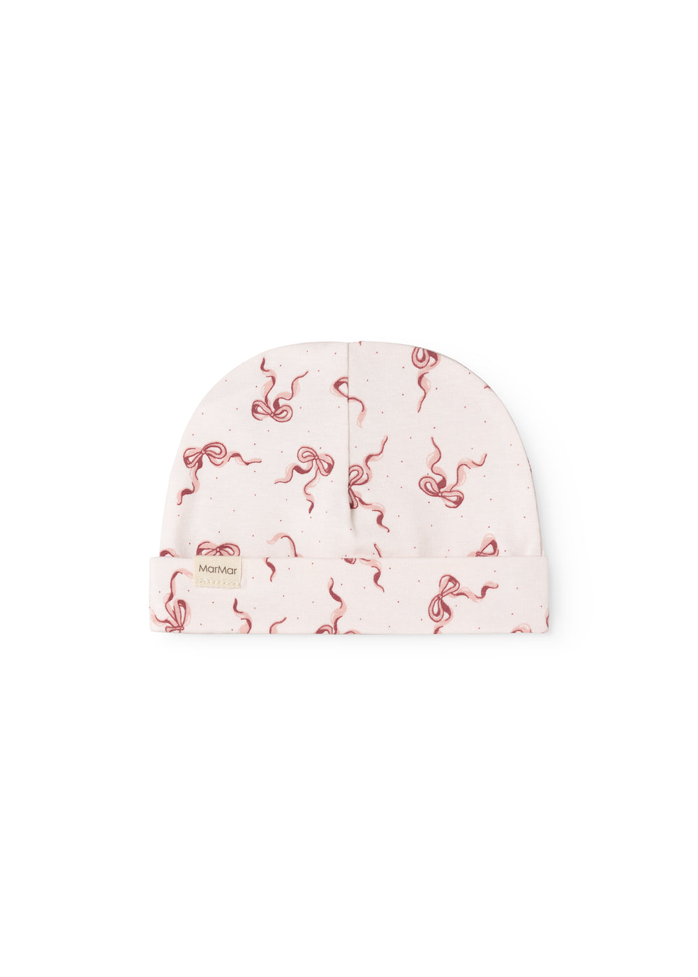 Aiko baby bonnet in light white with red bows