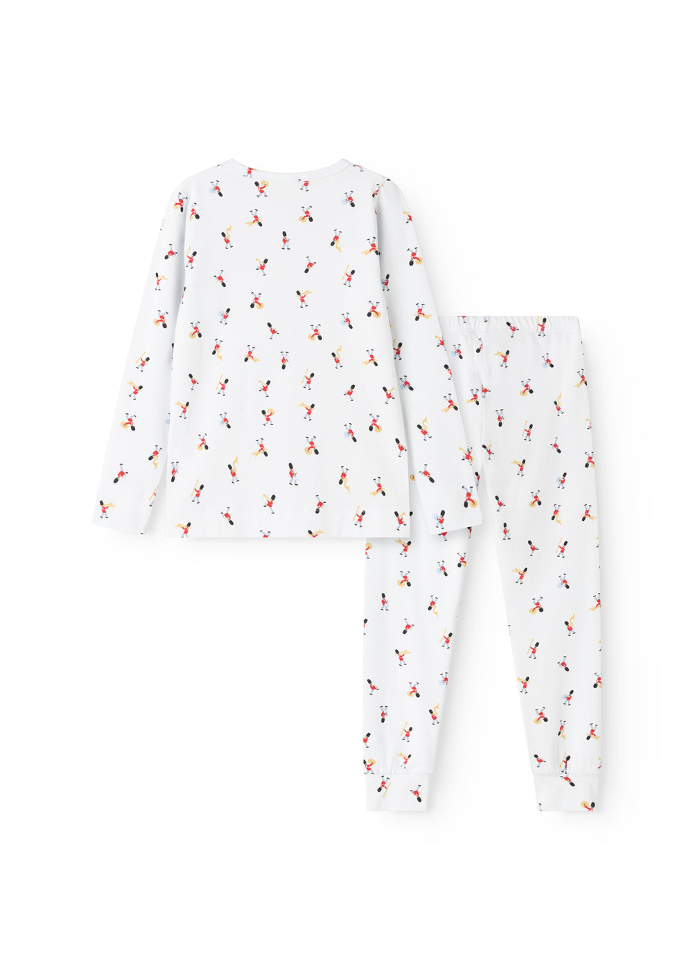 White pajama set with musician print, round neck and long pants