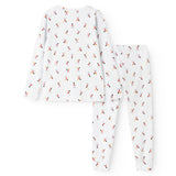 White pajama set with musician print, round neck and long pants