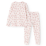 Light pink long-sleeve and pants pajama set with red bow print
