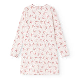 Nightdress with long sleeves and red bow print on light background