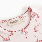 Nightdress collar with round neck, red piping and MarMar label at inner seam