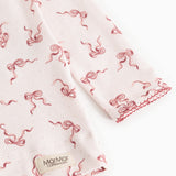 Nightgown with red bow print on light fabric and MarMar label at the edge