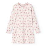 Nightgown in light color with long sleeves and red bow pattern