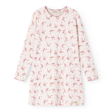 Nightgown in light color with long sleeves and red bow pattern